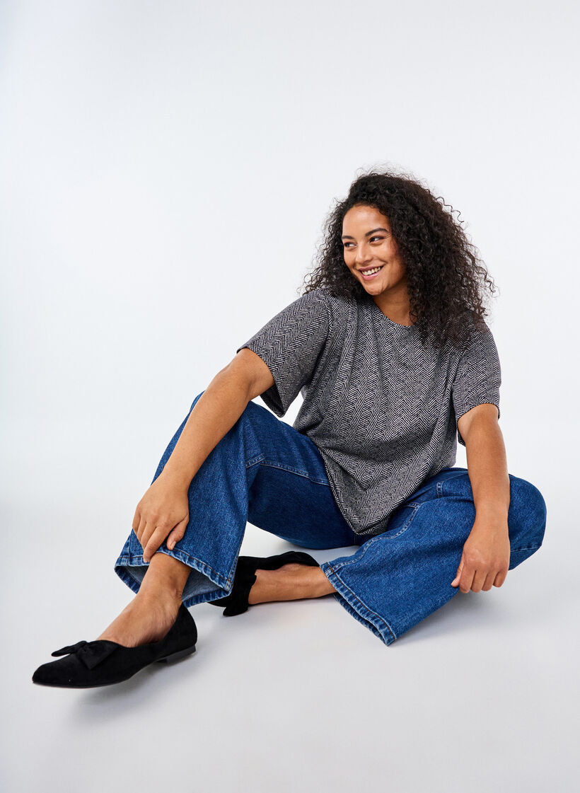 Oversize bluse med mønster, Blå, Image image number 0