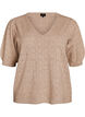 Kort&aelig;rmet strikbluse med pointellem&oslash;nster, Beige, Packshot image number 0