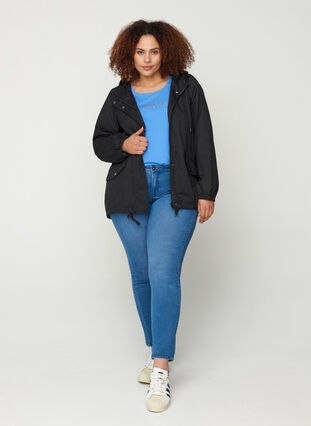 Kort jakke med hætte og lommer, Black, Model image number 3