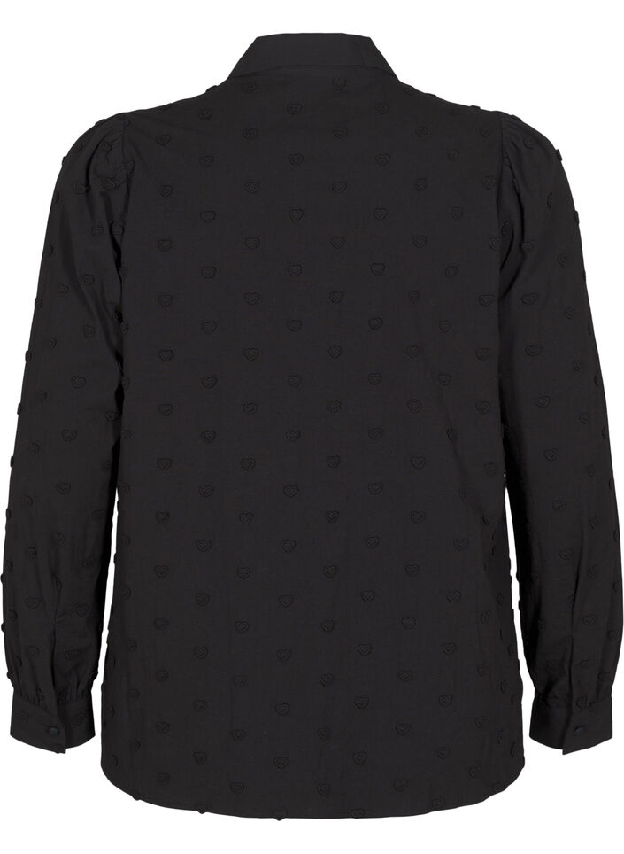 Skjorte med krave og påsyede hjerter, Sort, Packshot image number 1