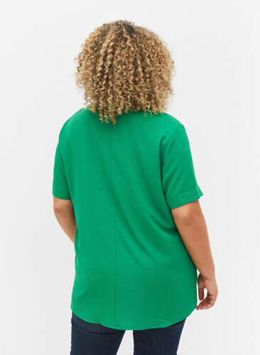 Kortærmet bluse med v-udskæring , Jolly Green, Model image number 1