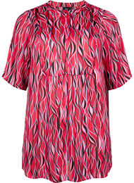 Kortærmet tunika med print, Fuchsia Pink AOP