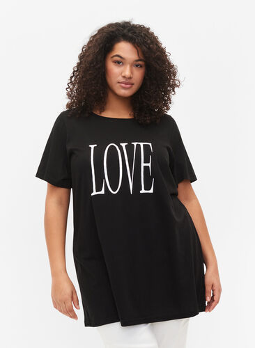 Oversize t-shirt med tryk , Black W. Love, Model image number 0