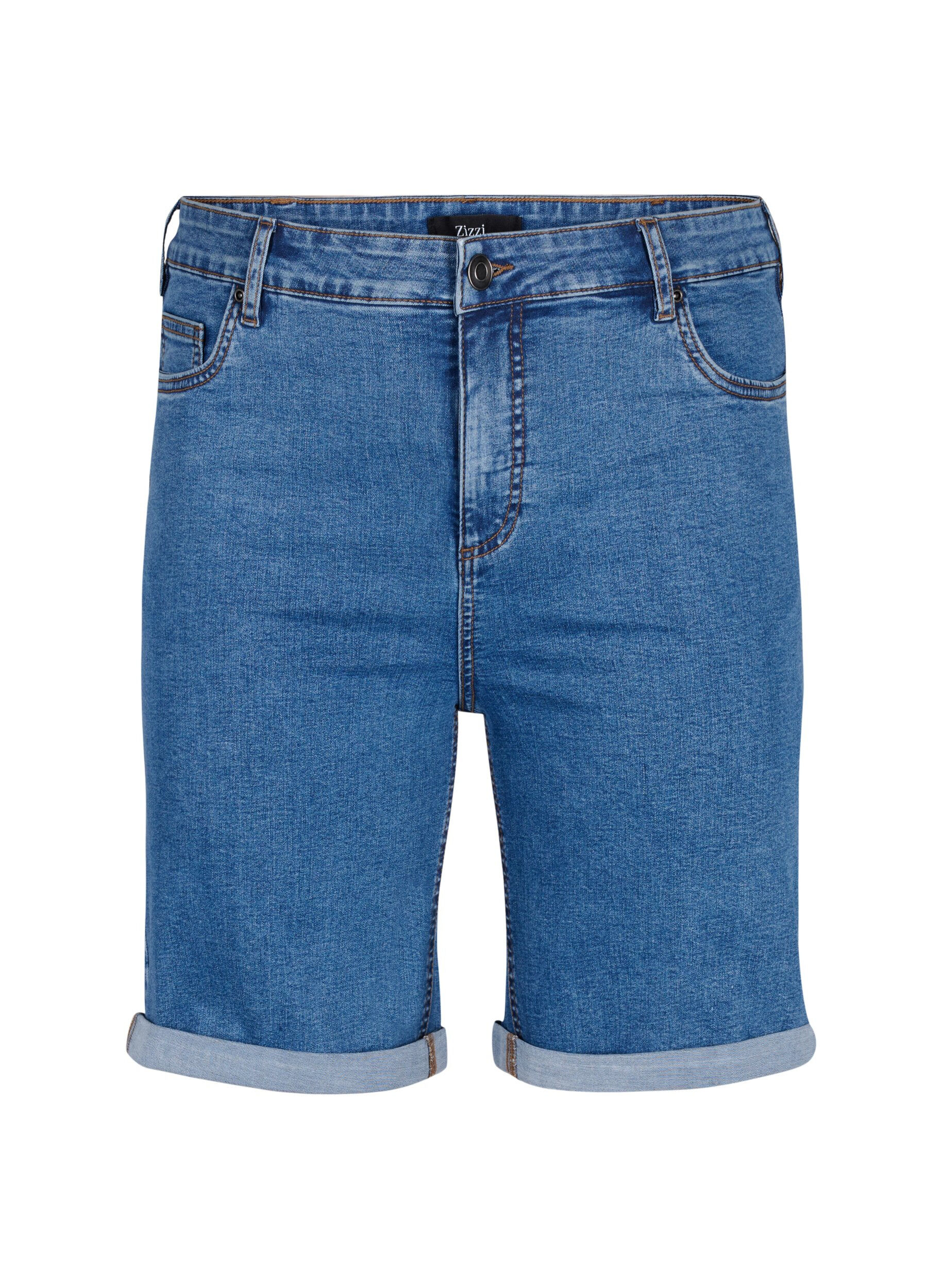 Zizzi T&aelig;tsiddende denimshorts med h&oslash;j talje, Blue Denim, Packshot image number 0