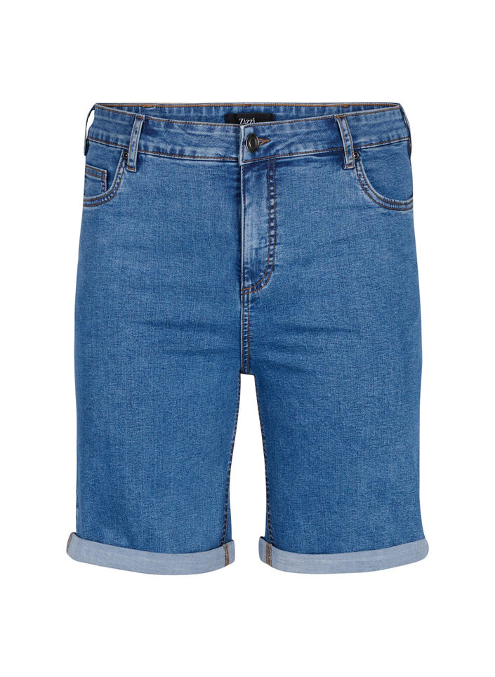 T&aelig;tsiddende denimshorts med h&oslash;j talje, Blue Denim, Packshot image number 0