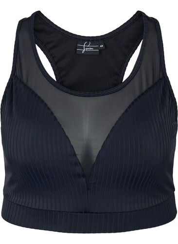 Bikini top i rib med mesh , Black, Packshot image number 0