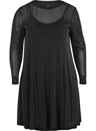 Langærmet kjole med glimmer, Black, Packshot image number 0