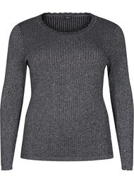 Tætsiddende strikbluse med glimmertråd, Sort