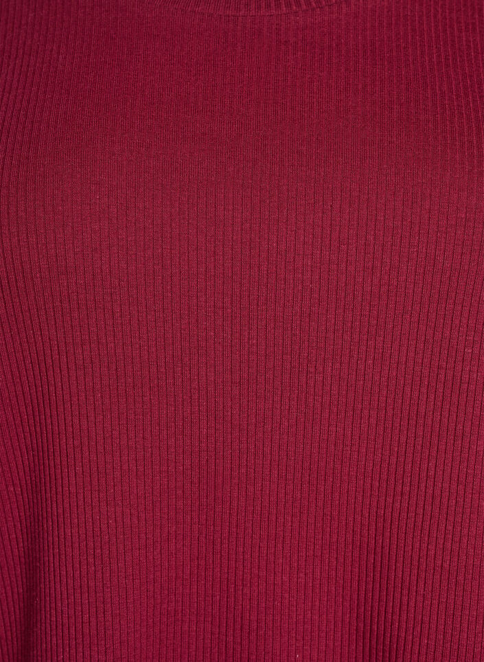 Ribbet jerseybluse med korte &aelig;rmer, M&oslash;rk Bordeaux, Packshot image number 2