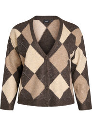 Cardigan med argylem&oslash;nster og rhinsten, Brun