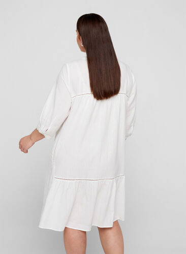 Bomulds kjole med a-form , Bright White, Model image number 1