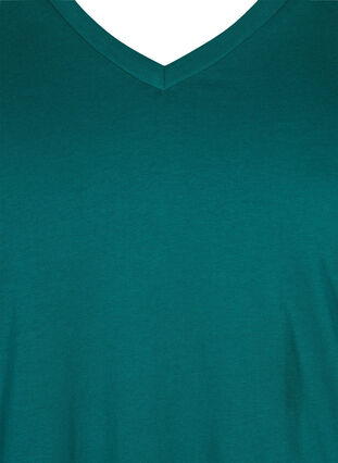 T-shirt i økologisk bomuld med v-udskæring, Teal Green, Packshot image number 2