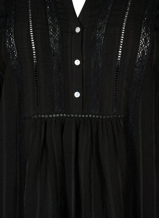 Stribet viskose kjole med blondebånd, Black, Packshot image number 2