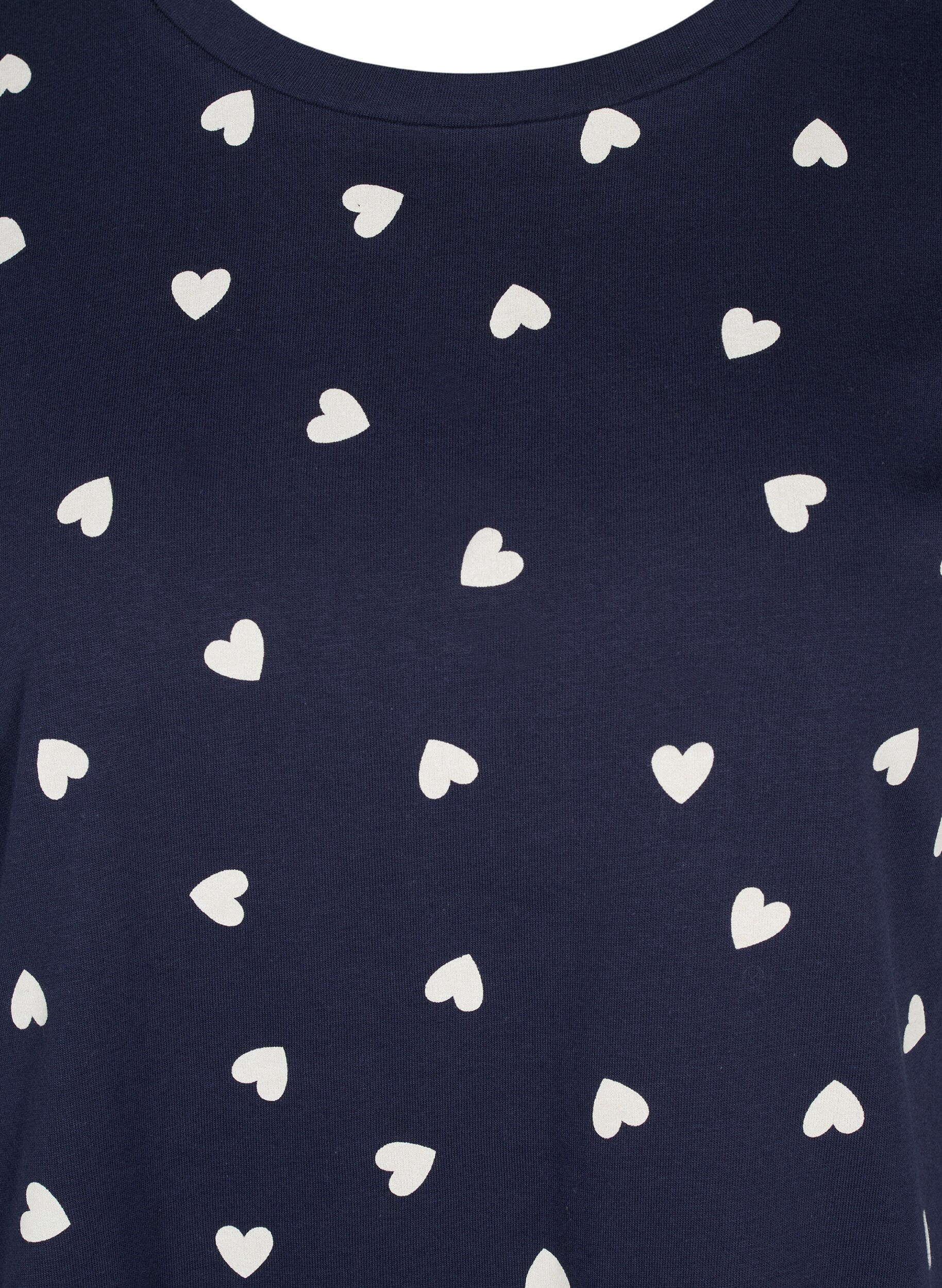 Zizzi Kort&aelig;rmet nat t-shirt i bomuld, Navy Blazer AOP, Packshot image number 2