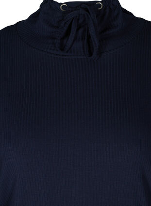 Langærmet bluse med høj hals og snøre, Navy Blazer, Packshot image number 2