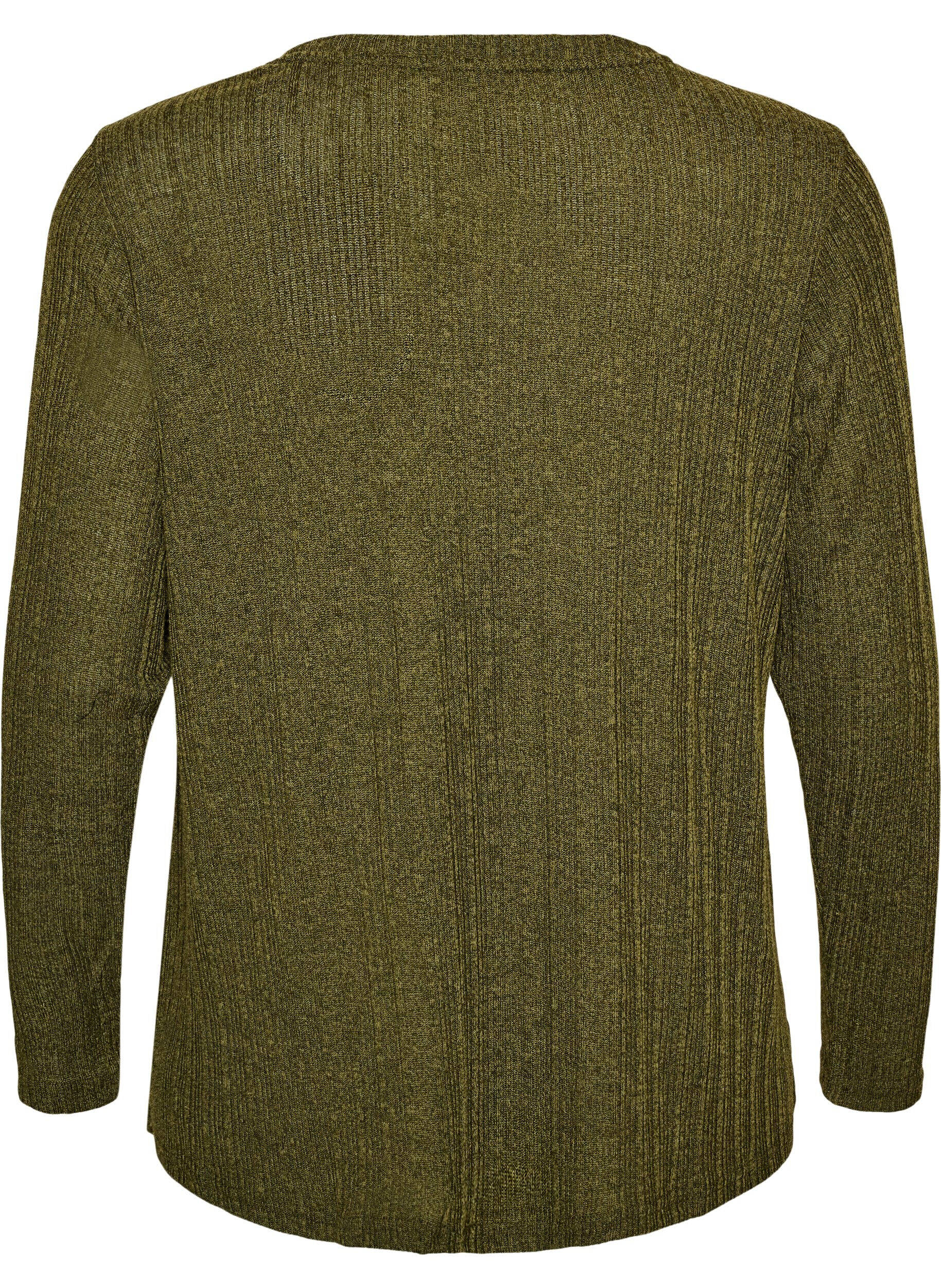 ZizziJerseybluse med ribstruktur og lange &aelig;rmer, Gr&oslash;n, Packshot image number 1
