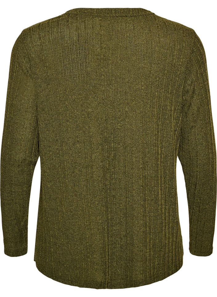 Jerseybluse med ribstruktur og lange &aelig;rmer, Gr&oslash;n, Packshot image number 1