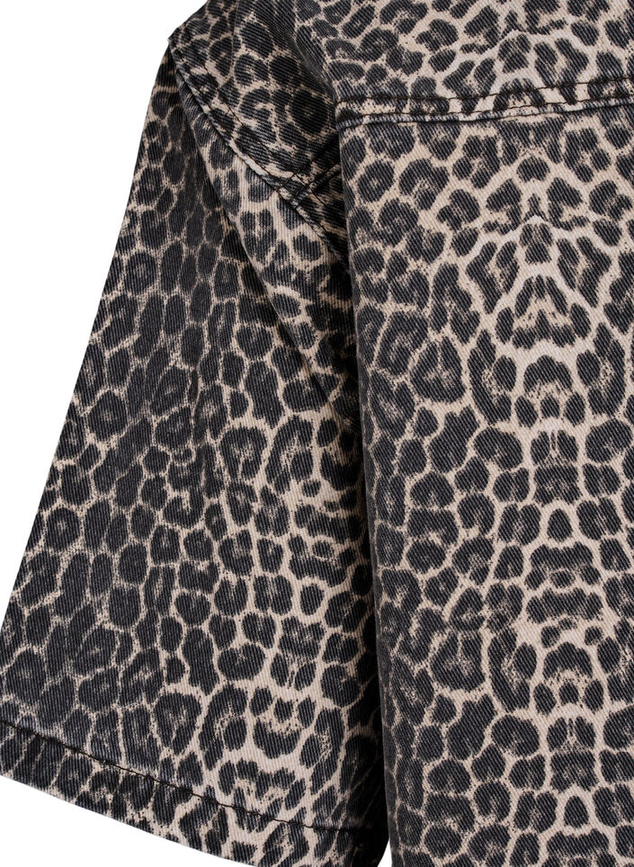 Denimskjorte med leopard m&oslash;nster og korte &aelig;rmer, Brun, Packshot image number 3