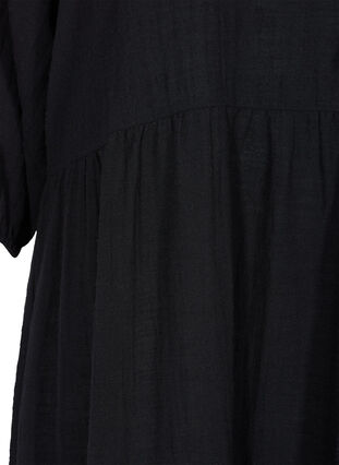 Bomulds kjole med 3/4 ærmer og bindedetalje, Black, Packshot image number 3