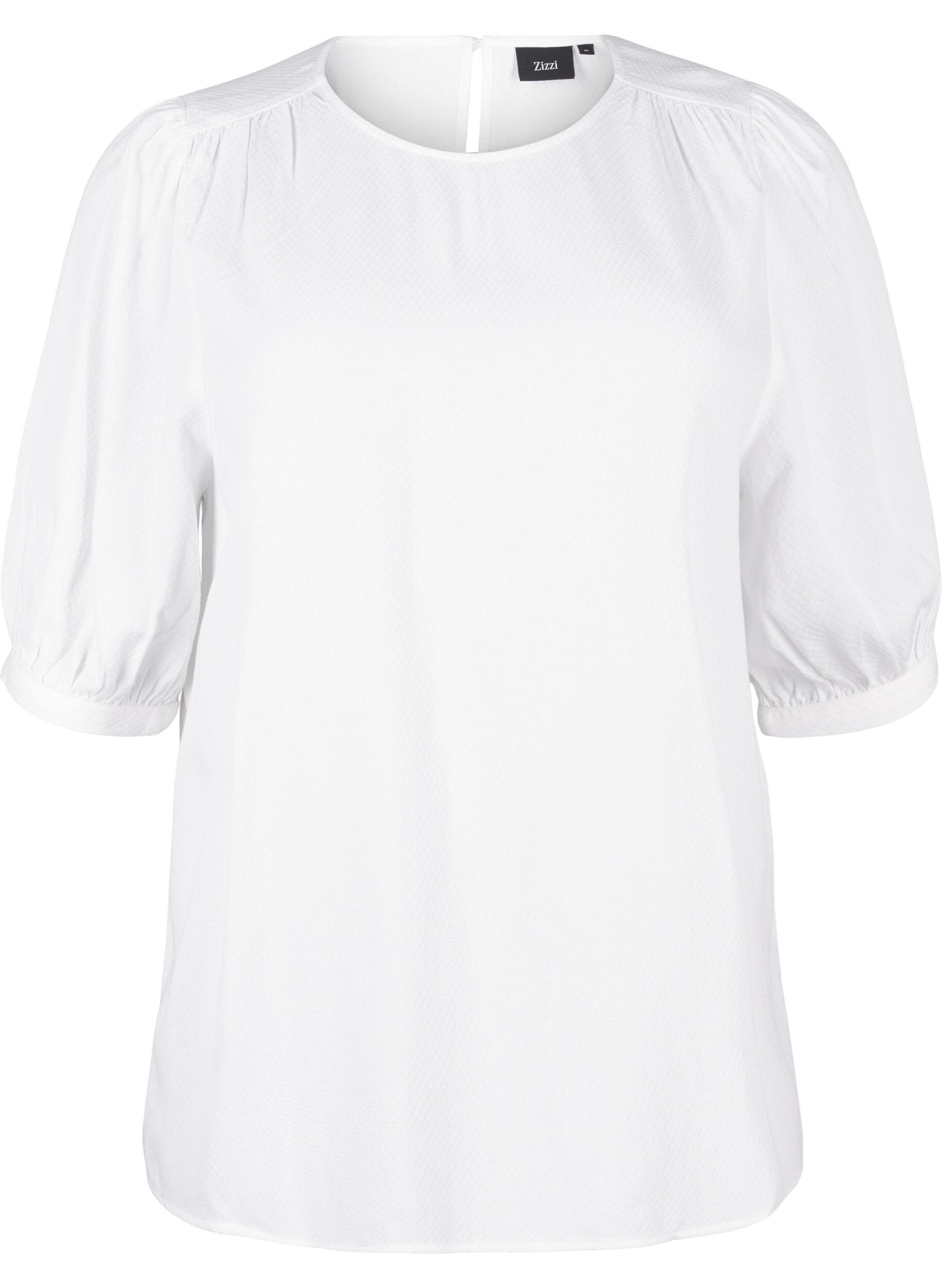 Zizzi Bluse i viskose med 1/2 &aelig;rmer, Bright White, Packshot image number 0