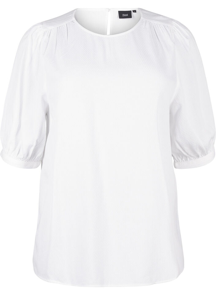 Bluse i viskose med 1/2 ærmer, Bright White, Packshot image number 0