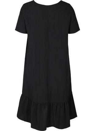 Kortærmet viskose kjole med v-udskæring, Black, Packshot image number 1