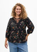 Bluse med 3/4 ærmer og blondedetalje, Sort, Model image number 0