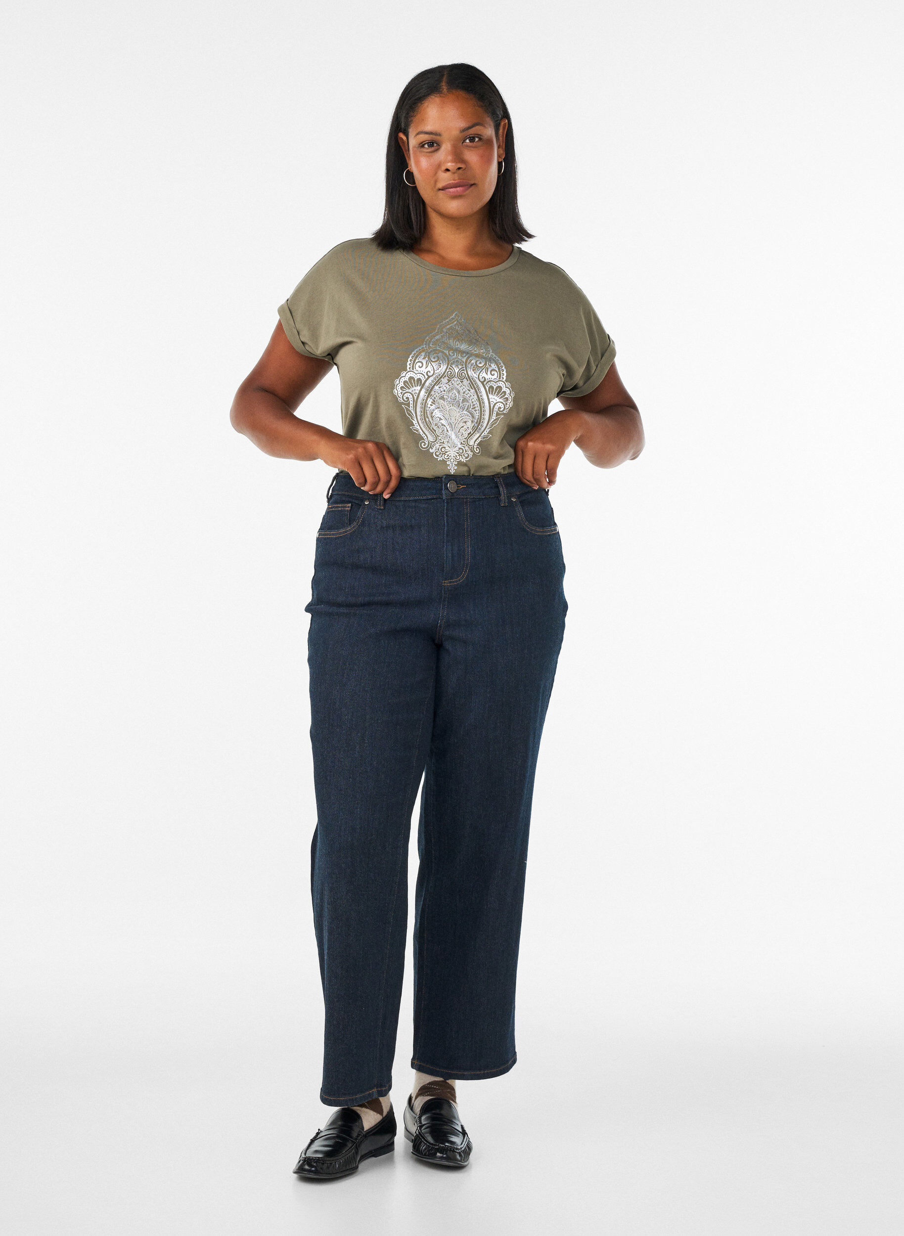 ZizziT-shirt med dekorativt frontprint, Gr&oslash;n, Model image number 1