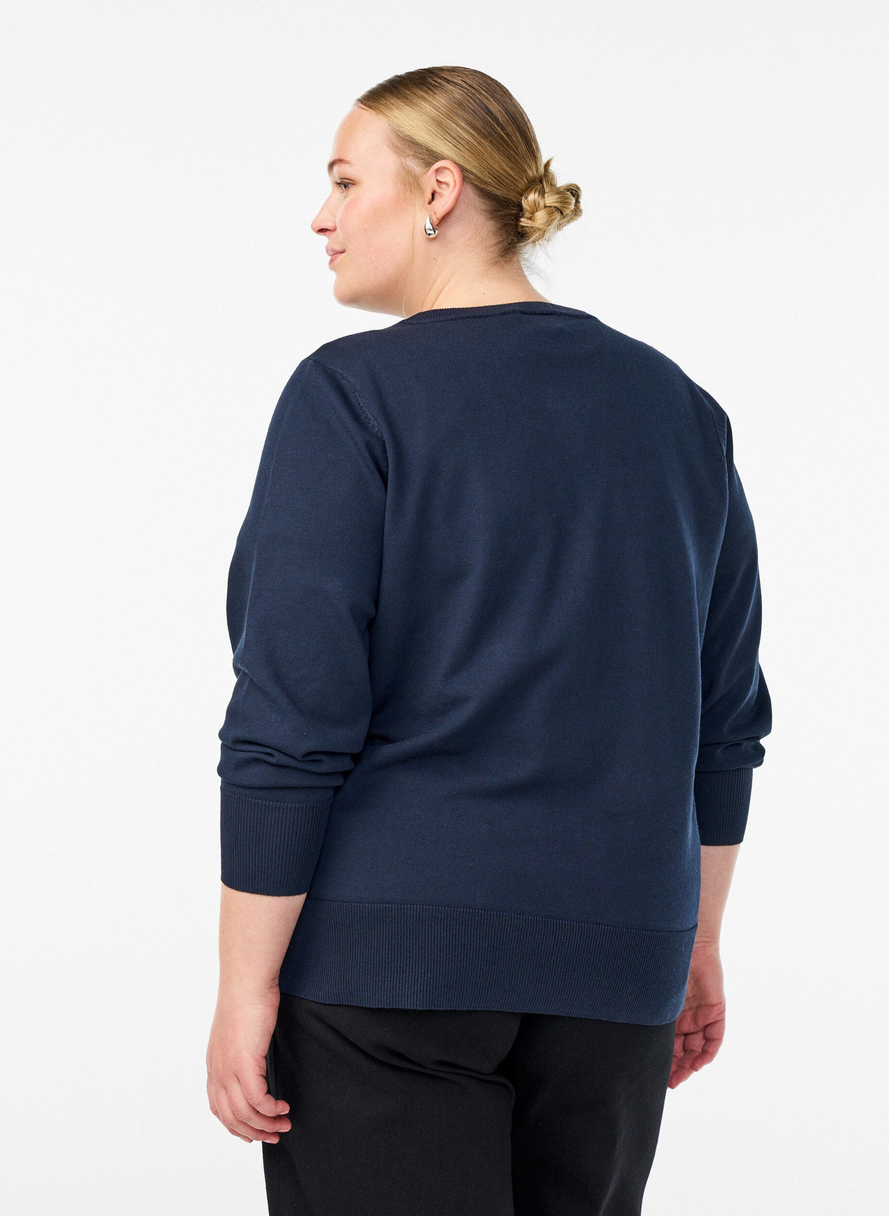 ZizziFinstrikket cardigan med rund hals, Bl&aring;, Model image number 2