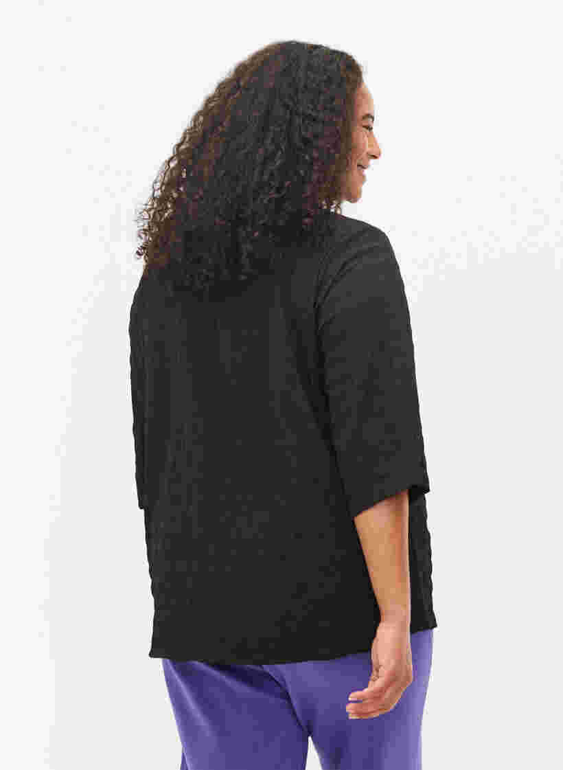 Bluse med høj hals og 3/4 ærmer, Black, Model image number 1