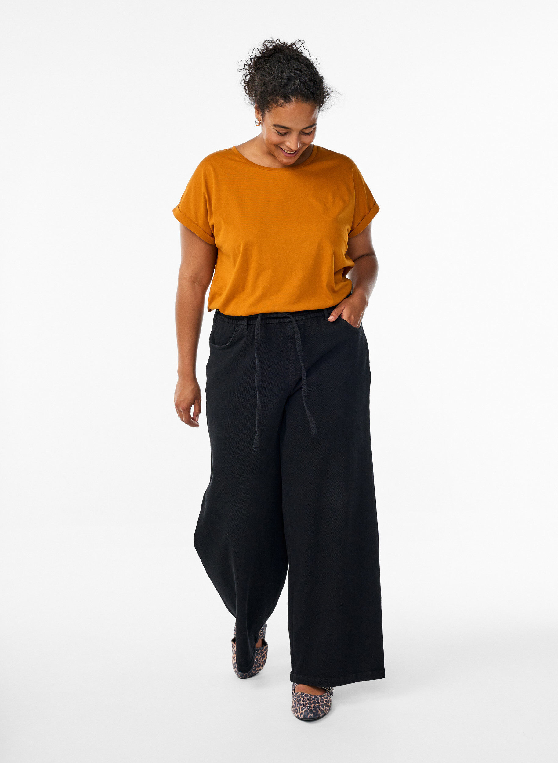 ZizziKort&aelig;rmet t-shirt i bomuldsblanding, Orange, Model image number 1