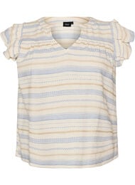 &AElig;rmel&oslash;s bluse med fl&aelig;ser og m&oslash;nstrede striber, Vanilla