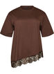 T-shirt med asymmetrisk blondekant, Brun, Packshot image number 0