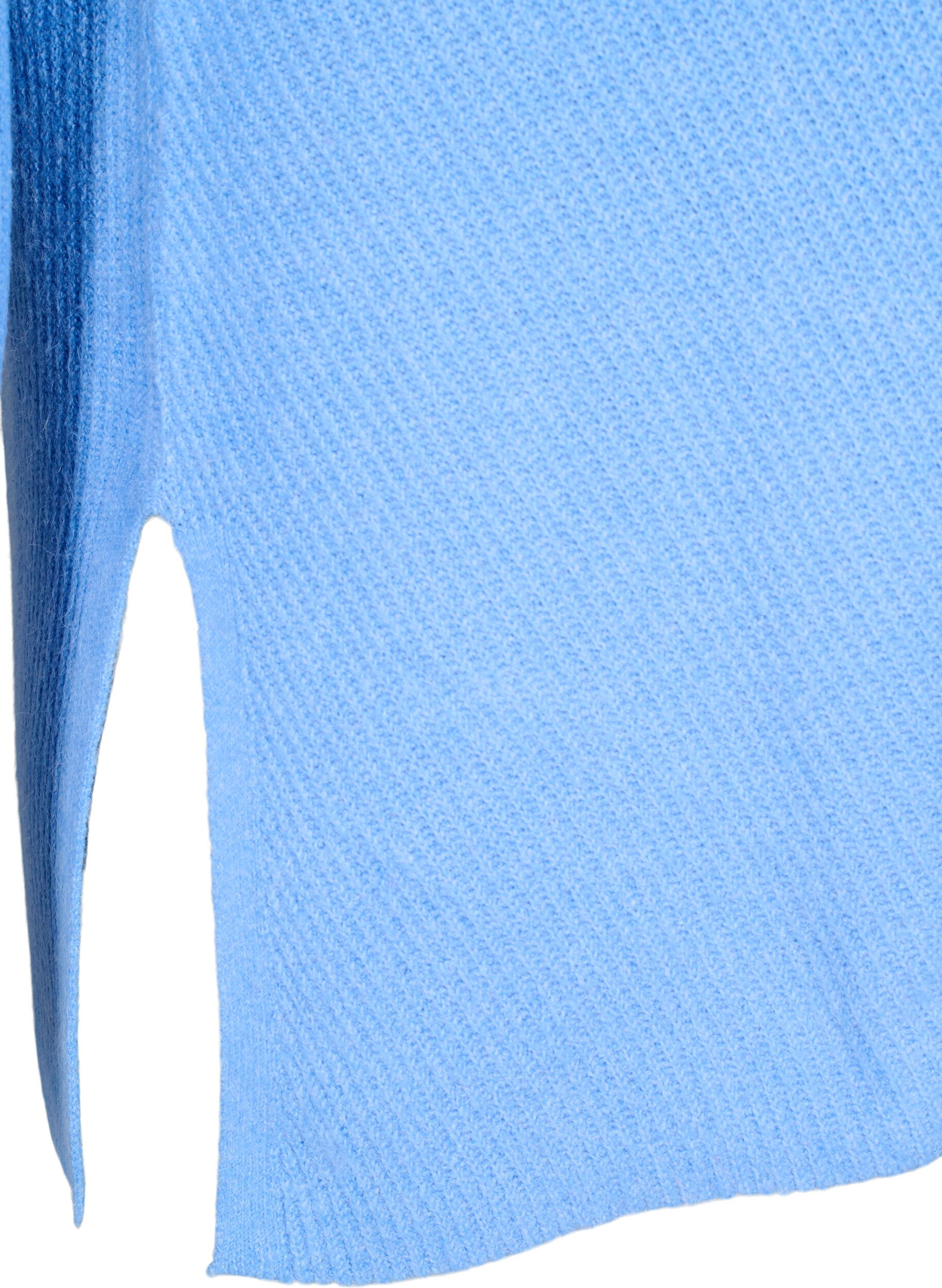 Zizzi Strikbluse med rund hals, Della R. Blue Mel., Packshot image number 3