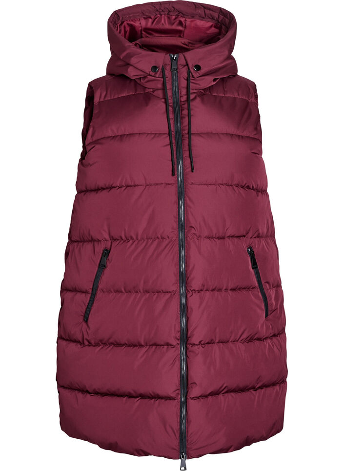 Lang vest med h&aelig;tte og lommer, R&oslash;d, Packshot image number 0