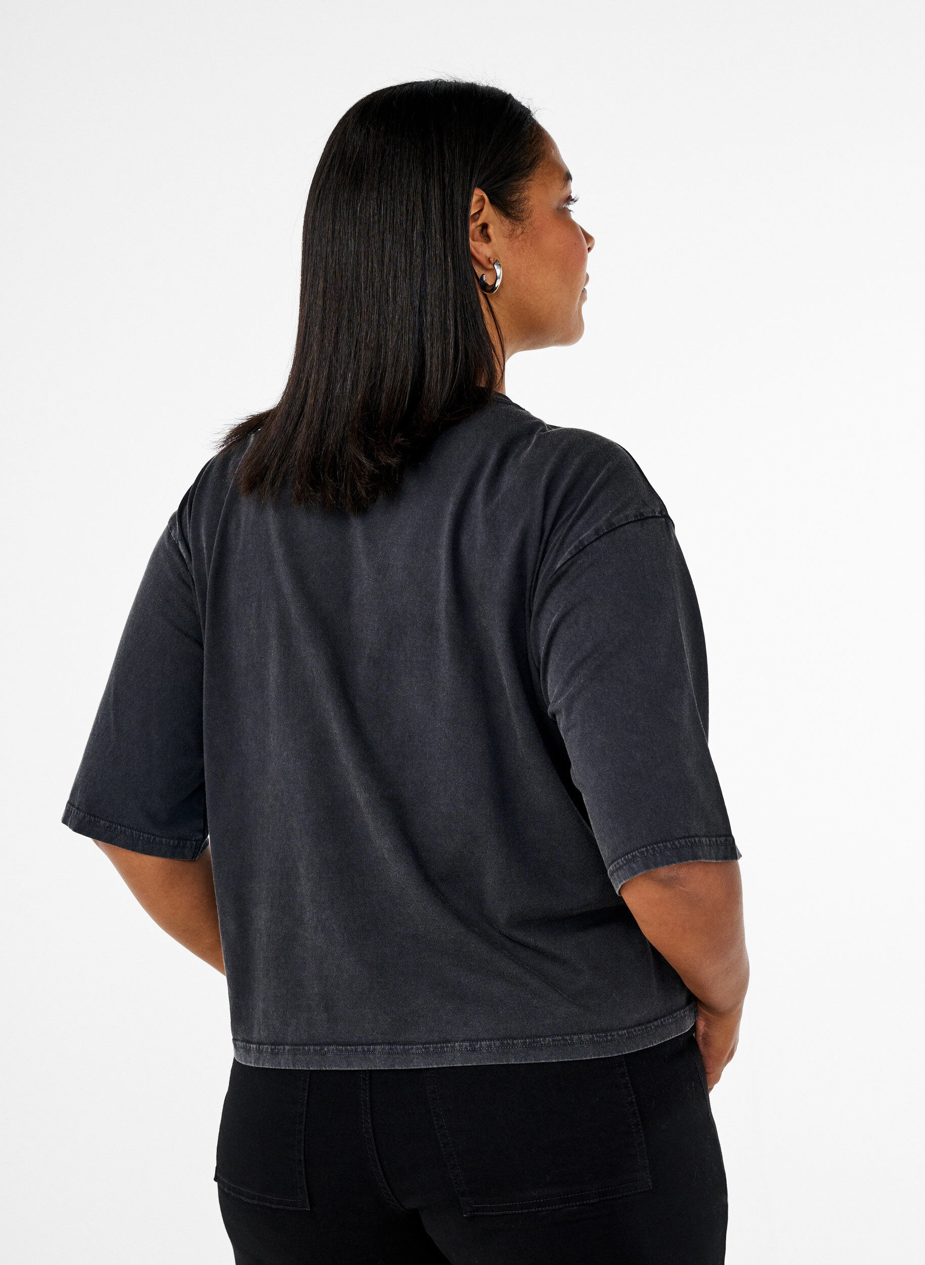 Zizzi Boxy t-shirt i &oslash;kologisk bomuld, Gr&aring;, Model image number 2