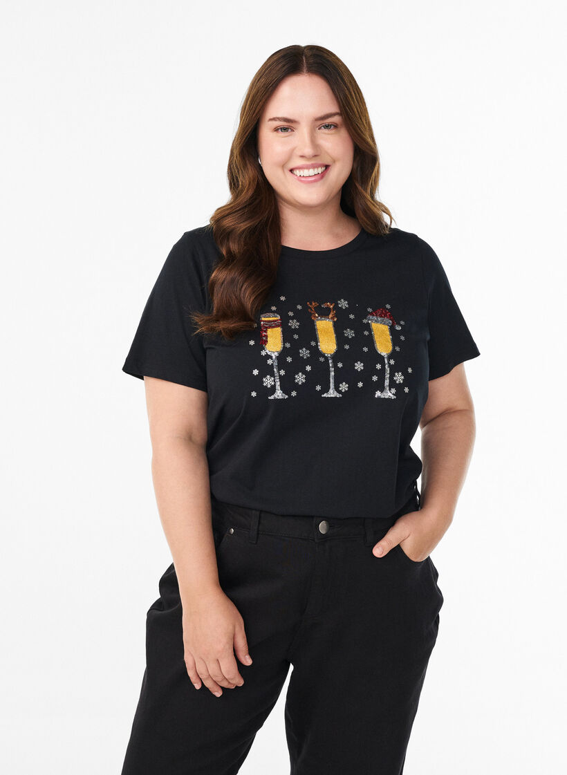 Jule t-shirt i &oslash;kologisk bomuld, Sort, Model image number 0