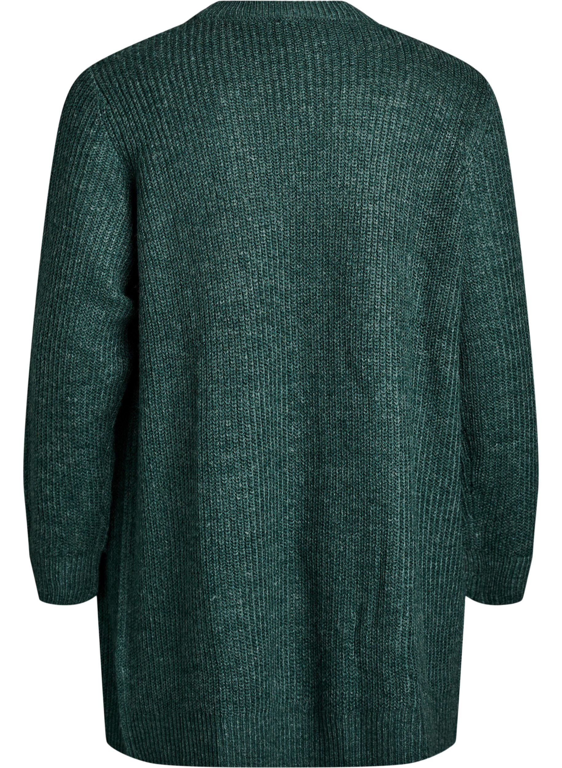 Zizzi FLASH - Lang ribstrikket cardigan med lommer, Gr&oslash;n, Packshot image number 1