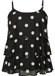 Lagdelt top med fl&aelig;sevolanter og spaghettistropper, Sort