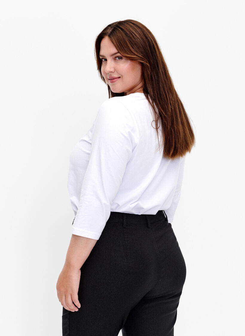 Basis bomulds t-shirt med 3/4 ærmer, Hvid, Model image number 2
