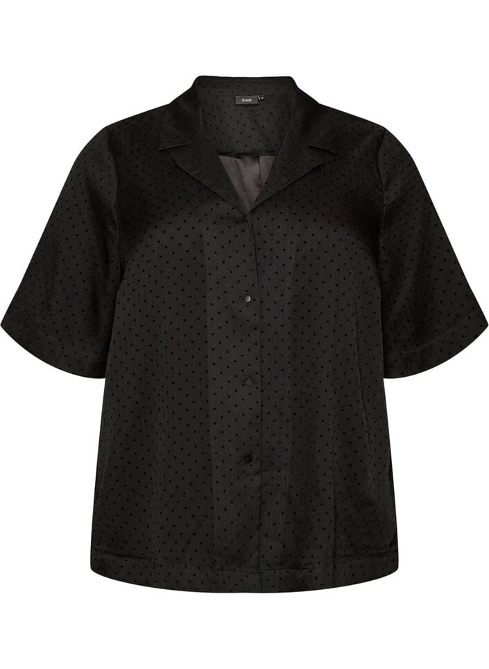 Skjortebluse med prikker og reverskrave, Sort, Packshot