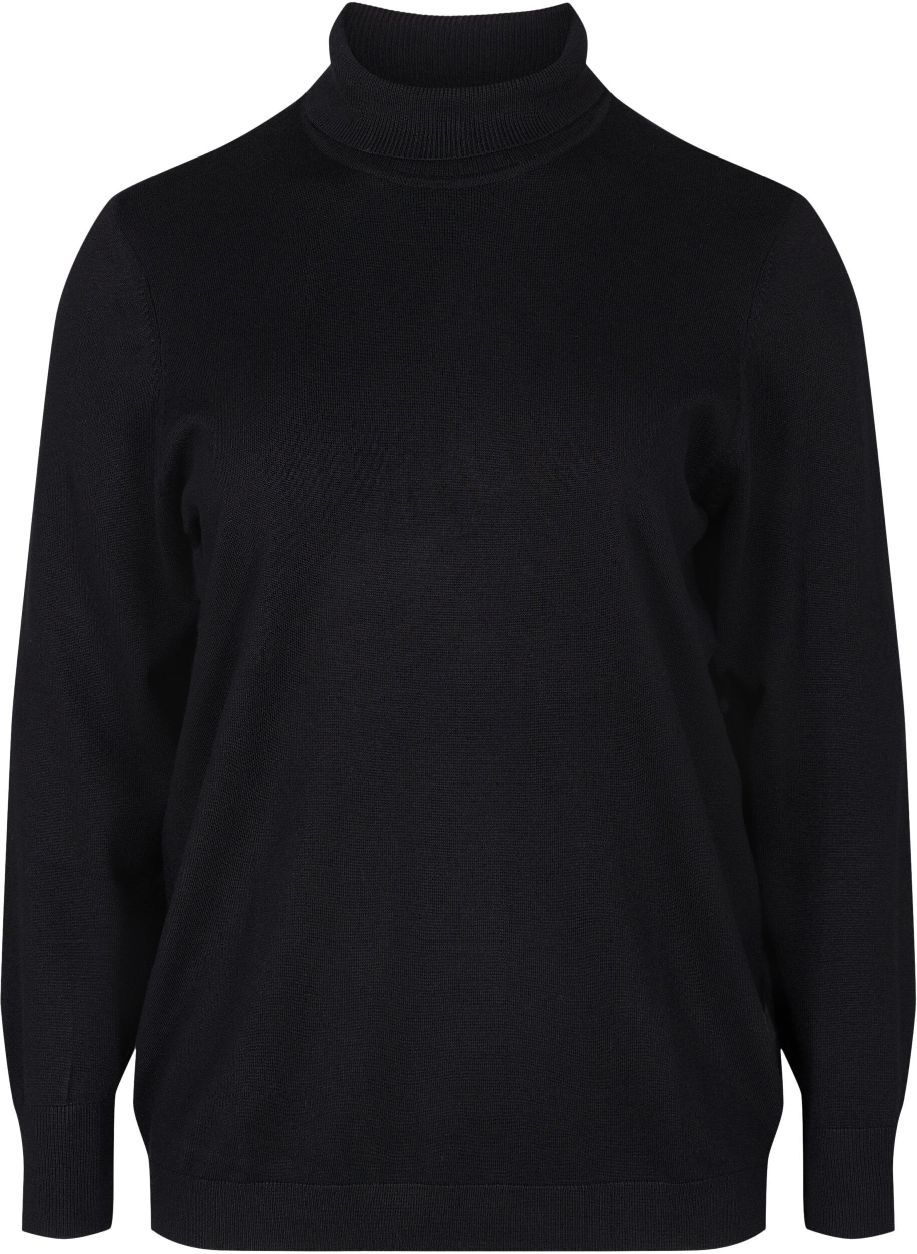 Zizzi Viskose strikbluse med rullekrave, Black, Packshot image number 0