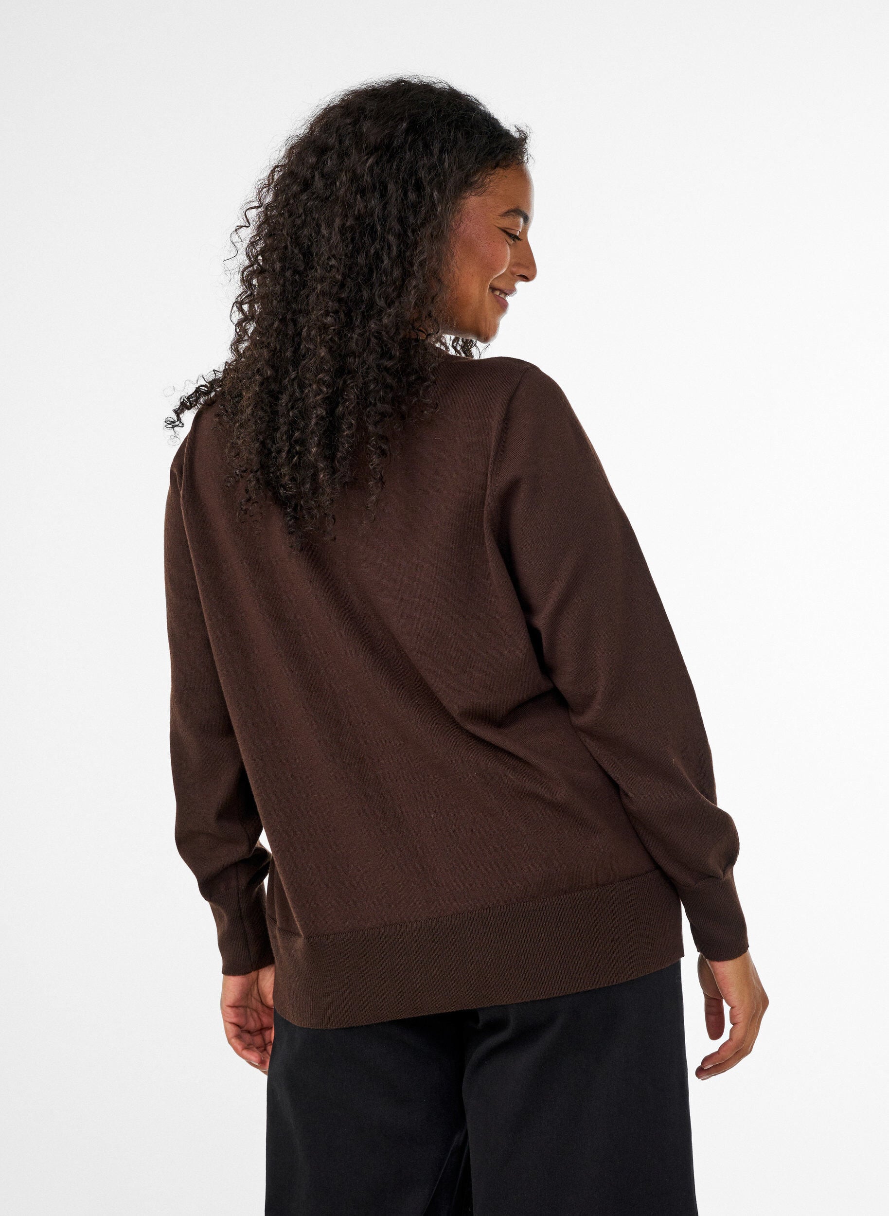 ZizziFinstrikket cardigan med rund hals, Brun, Model image number 2