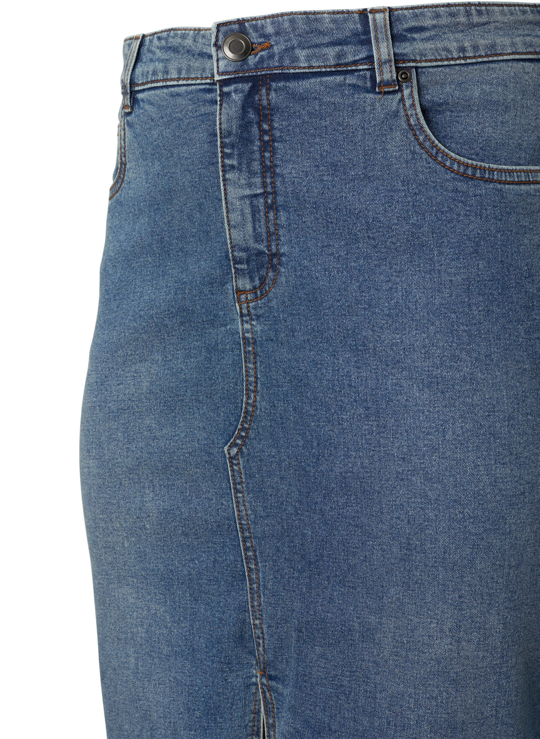Zizzi Denim nederdel med slids foran, Blue denim, Packshot image number 2
