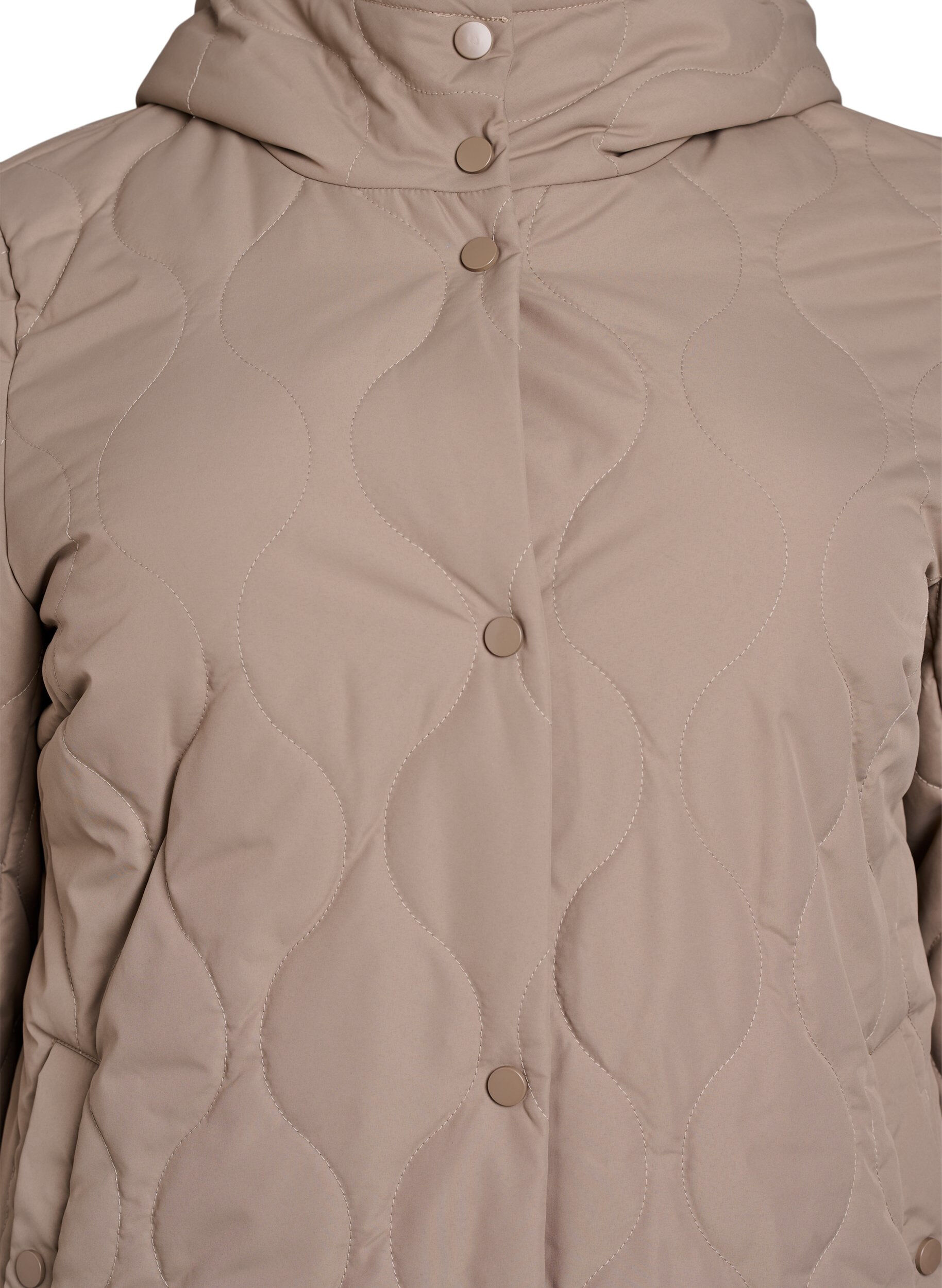 Zizzi Mellemlang quiltet jakke med h&aelig;tte, Brun, Packshot image number 2