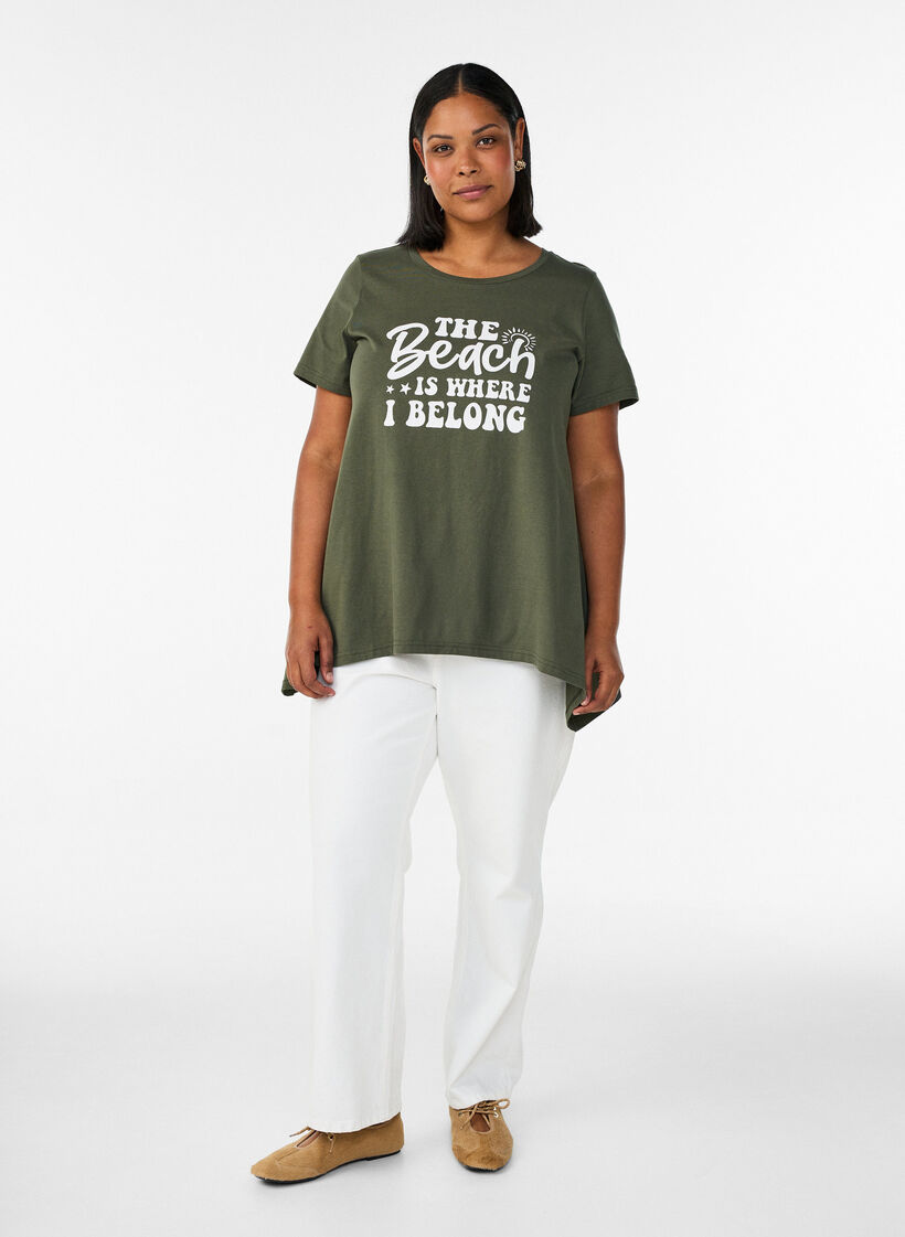 T-shirt med rund hals og A-facon, Gr&oslash;n, Model image number 1