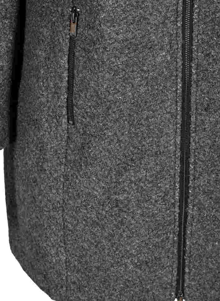 Frakke med uld og lynlås, Dark Grey Melange, Packshot image number 3
