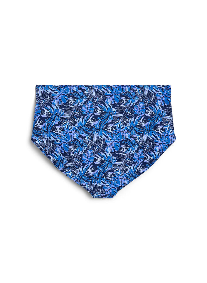 H&oslash;jtaljet bikinitrusse med bladprint, Bl&aring;, Packshot image number 1