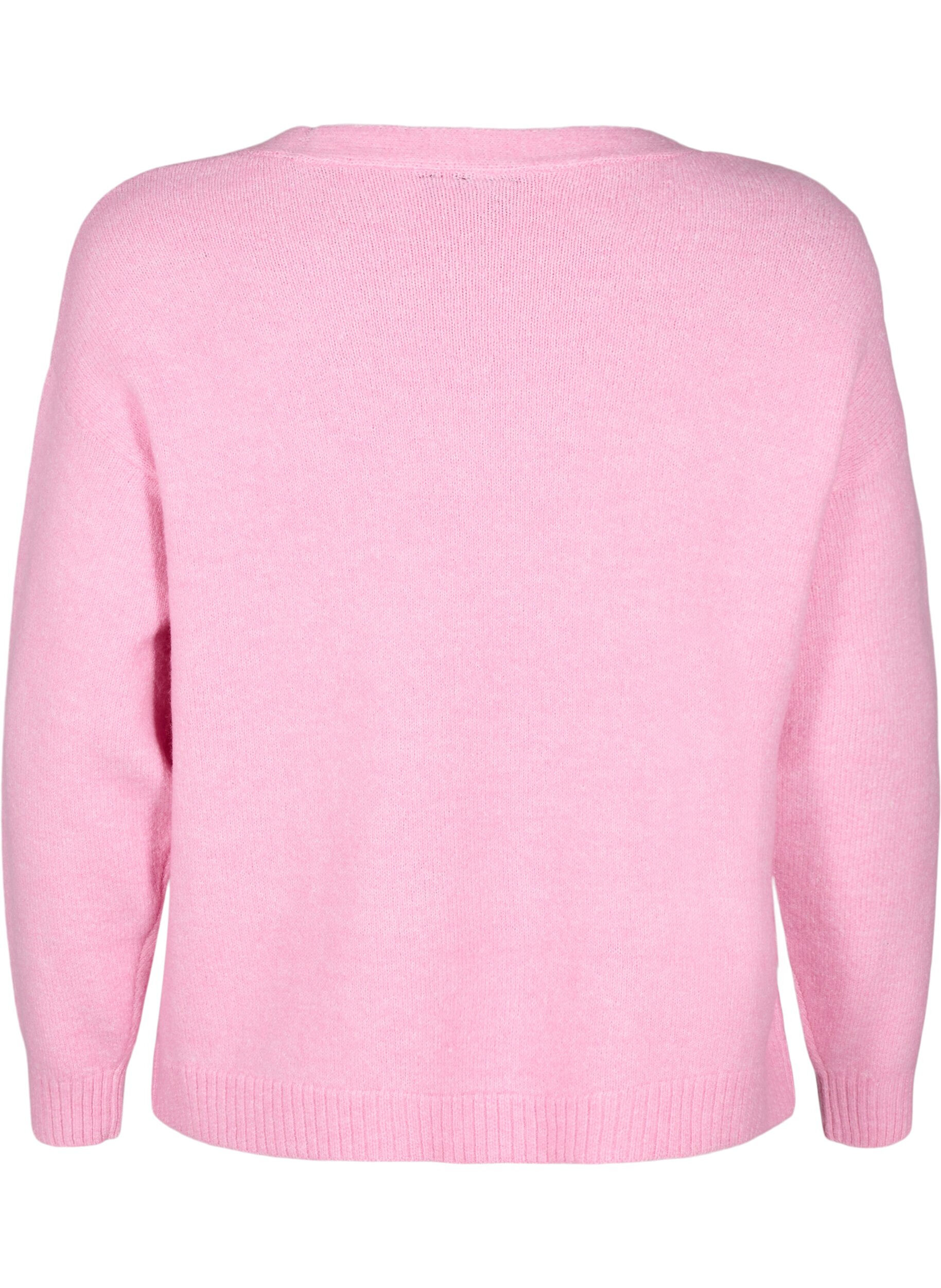 Zizzi Kort strikcardigan med sl&oslash;jfer, Begonia Pink Comb, Packshot image number 1
