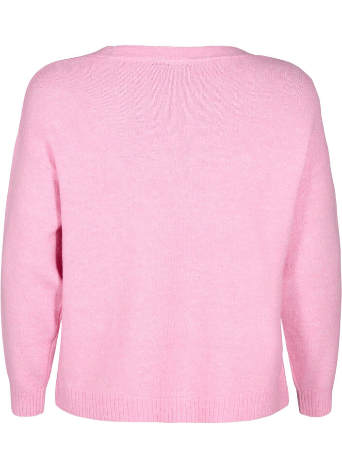 Kort strikcardigan med sløjfer, Begonia Pink Comb, Packshot image number 1
